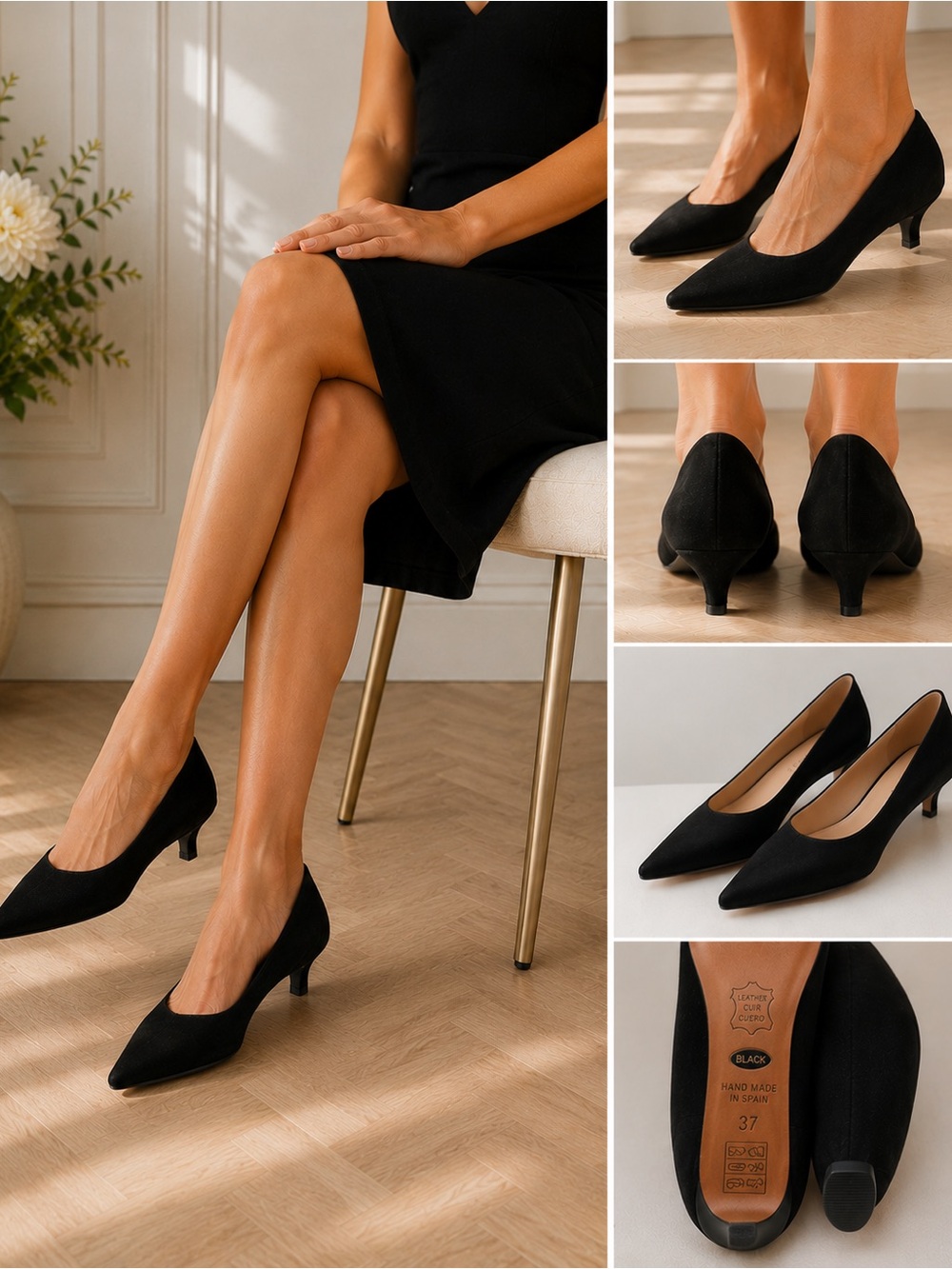 Sacha London Black Suede Pointed Toe Pumps Size 37 Made in Spain